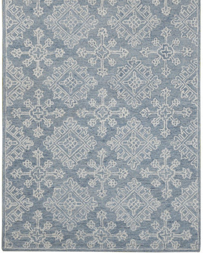 Blue Wool Geometric Pattern Hand-Tufted Rug Carpet