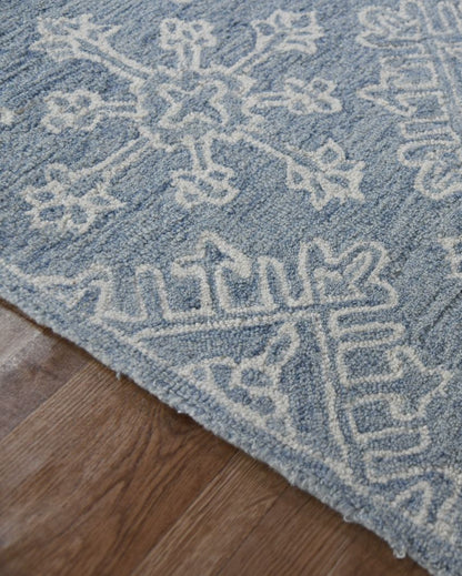 Blue Wool Geometric Pattern Hand-Tufted Rug Carpet