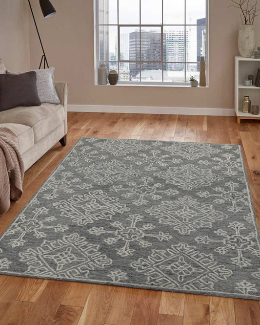 Boston Hand Tufted Wool Carpet | 6x4 ft Black