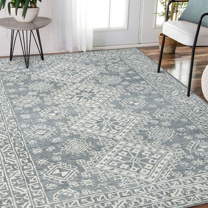 Grey Wool Geometric Pattern Hand-Tufted Rug Carpet