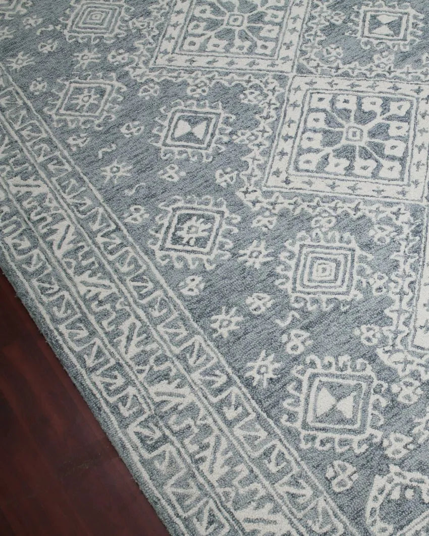 Grey Wool Geometric Pattern Hand-Tufted Rug Carpet