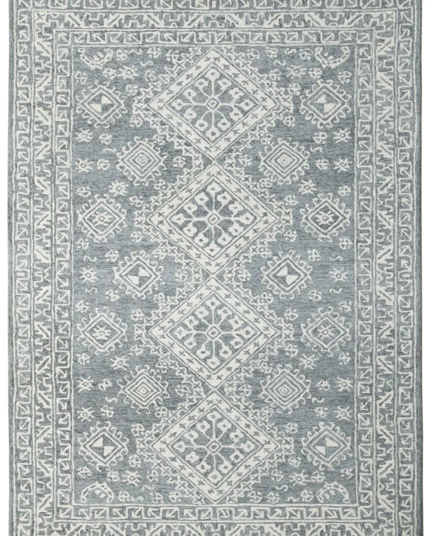 Grey Wool Geometric Pattern Hand-Tufted Rug Carpet