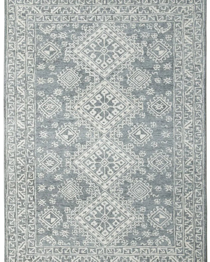 Grey Wool Geometric Pattern Hand-Tufted Rug Carpet