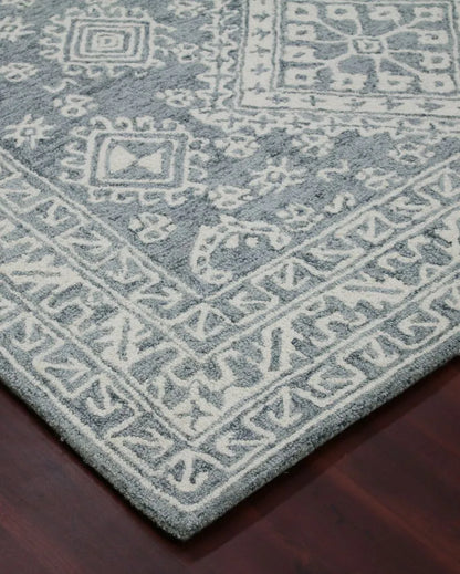 Grey Wool Geometric Pattern Hand-Tufted Rug Carpet