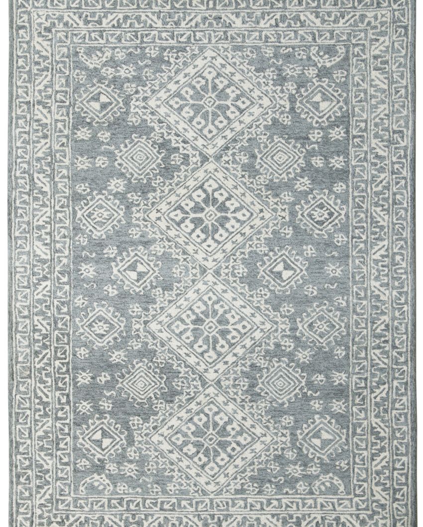 Grey Wool Geometric Pattern Hand-Tufted Rug Carpet