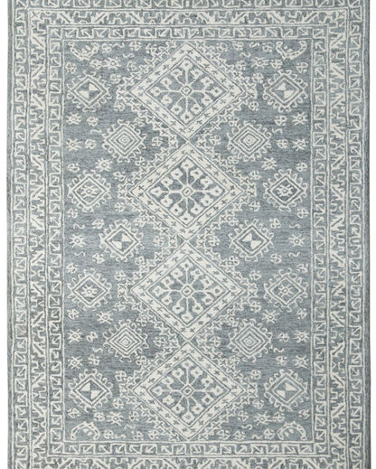 Grey Wool Geometric Pattern Hand-Tufted Rug Carpet