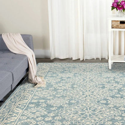 Teal Blaze Wool Boston Hand Tufted Carpet | 6 x 4 Feet