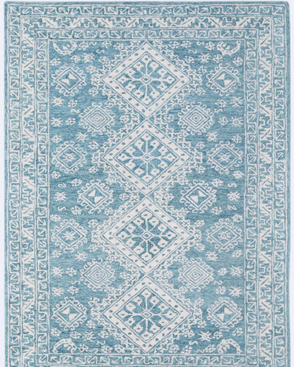 Blue Geometric Pattern Hand-Tufted Rug Carpet