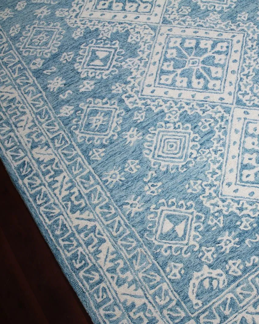 Blue Geometric Pattern Hand-Tufted Rug Carpet