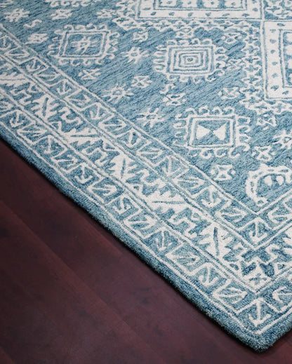 Blue Geometric Pattern Hand-Tufted Rug Carpet