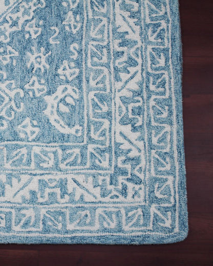 Blue Geometric Pattern Hand-Tufted Rug Carpet