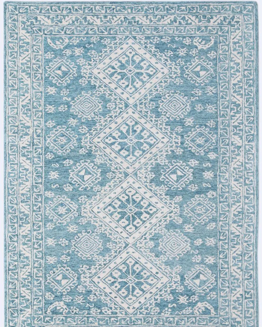 Blue Geometric Pattern Hand-Tufted Rug Carpet