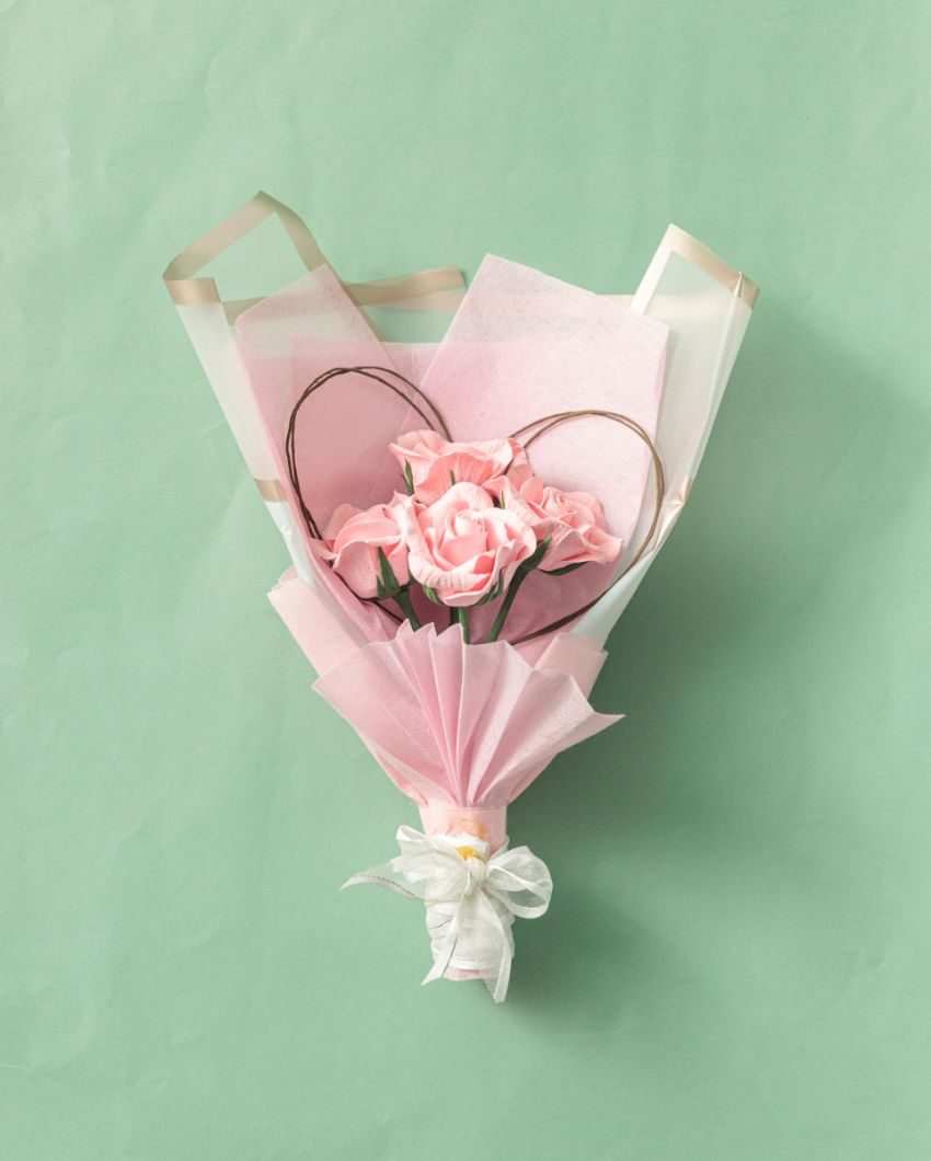 Handcrafted Pink Rose Bouquet | 10 x 7 x 3 inches