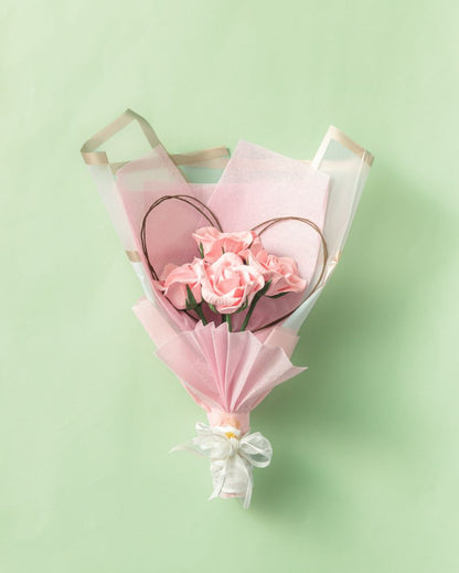 Handcrafted Pink Rose Bouquet | 10 x 7 x 3 inches