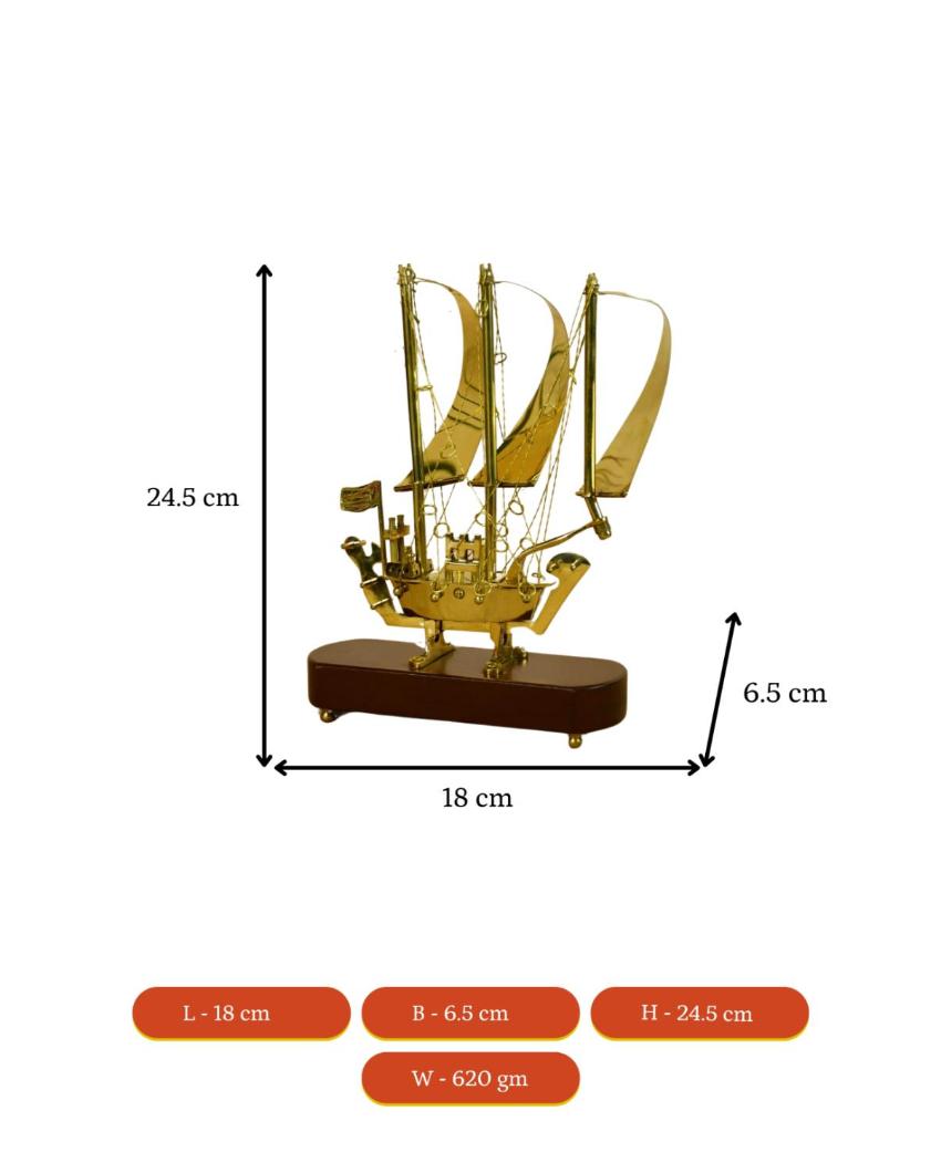 Classic Brass Ship Showpiece | 7 x 3 x 10 inches