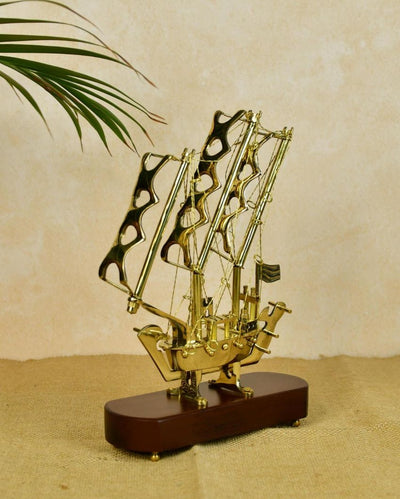 Vintage Brass Multi-Sail Ship Showpiece | 7 x 3 x 10 inches