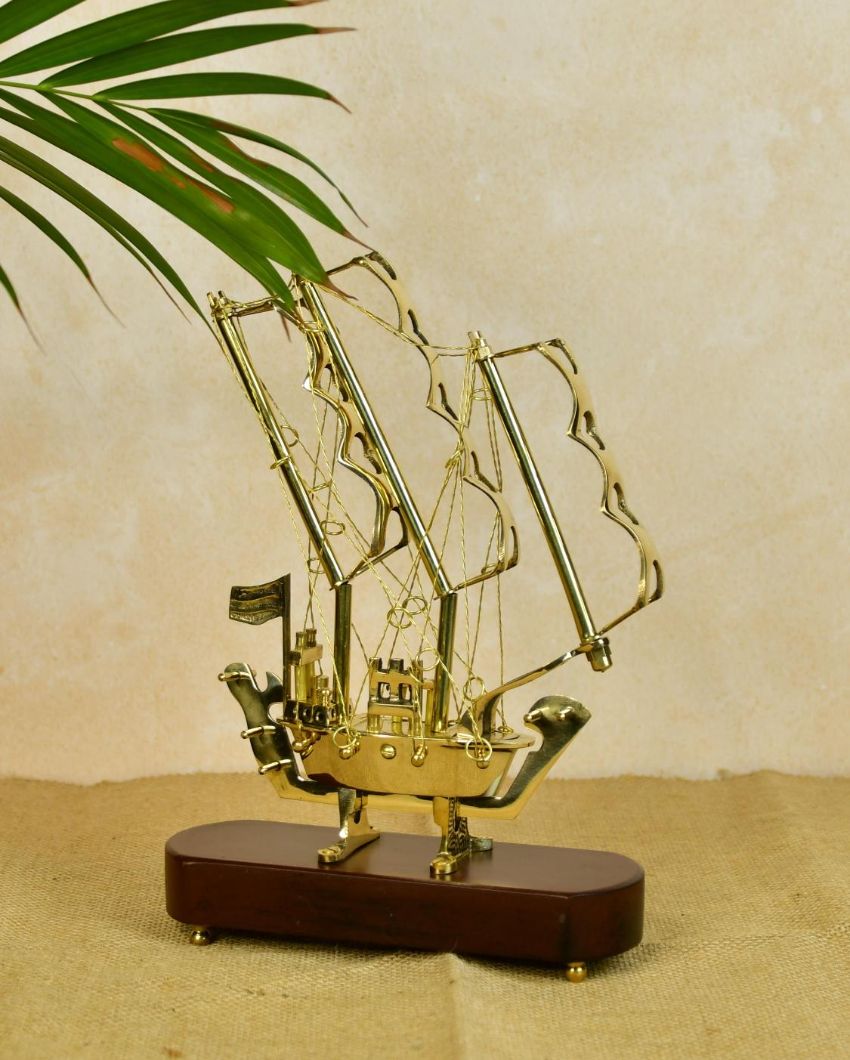 Vintage Brass Multi-Sail Ship Showpiece | 7 x 3 x 10 inches