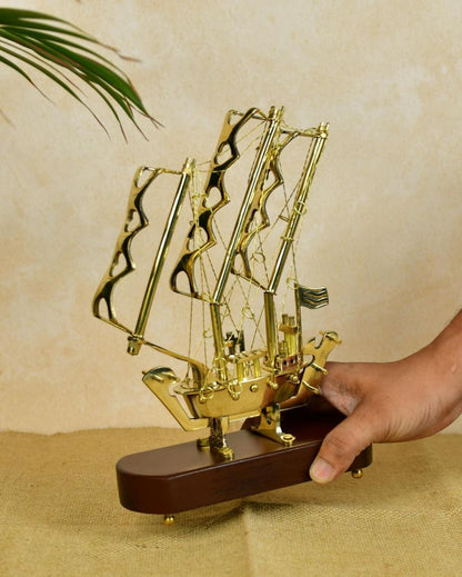 Vintage Brass Multi-Sail Ship Showpiece | 7 x 3 x 10 inches