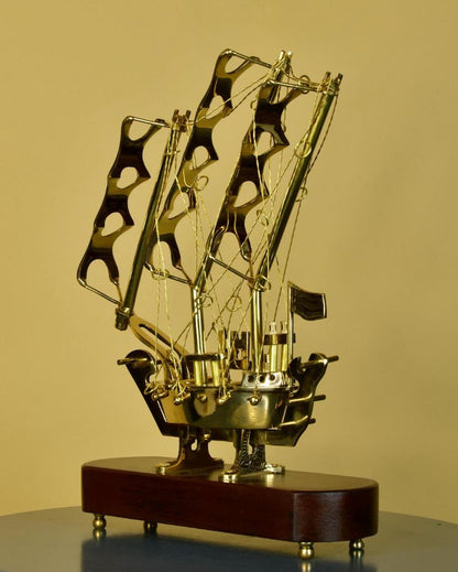 Vintage Brass Multi-Sail Ship Showpiece | 7 x 3 x 10 inches