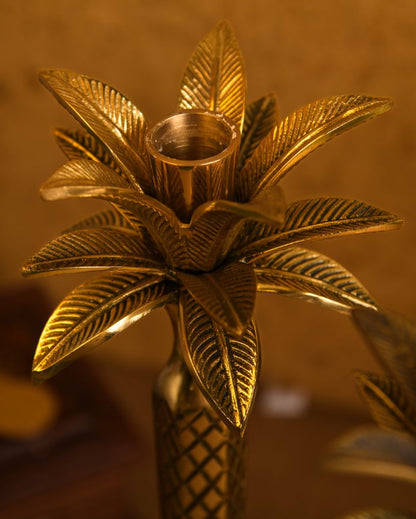 Pure Brass 1 Palm Tree Candle Stand With 4 Tapered Candles