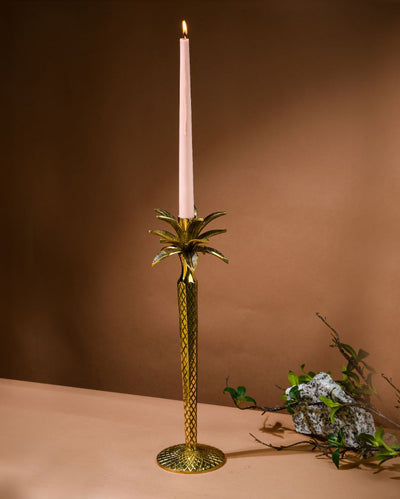 Pure Brass 1 Palm Tree Candle Stand With 4 Tapered Candles