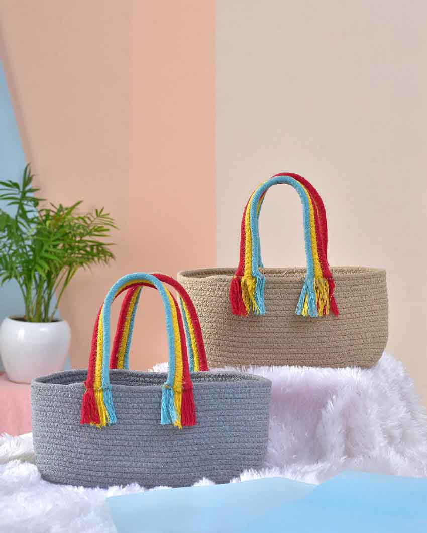 Boho Rainbow Cotton & Jute Basket | Set Of 2