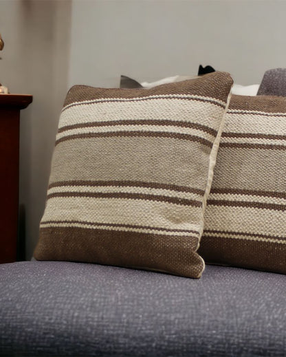 Brown Stripe Hand Woven Cotton Cushion Cover | 18 x 18 Inches