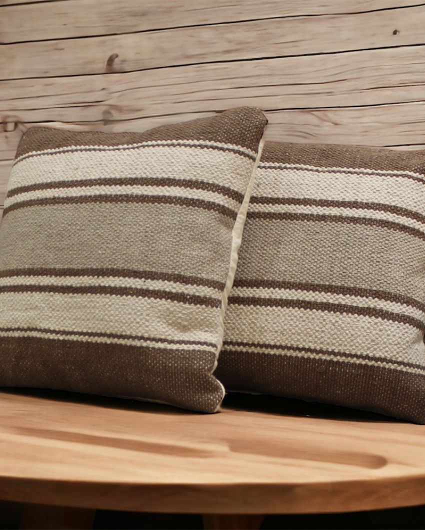 Brown Stripe Hand Woven Cotton Cushion Cover | 18 x 18 Inches