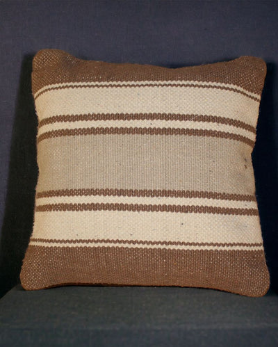 Brown Stripe Hand Woven Cotton Cushion Cover | 18 x 18 Inches