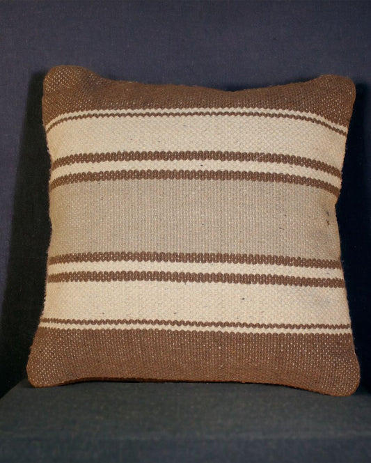 Brown Stripe Hand Woven Cotton Cushion Cover | 18 x 18 Inches