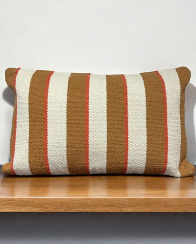 Stylish Brown Stripe Hand Woven Cotton Cushion Cover | 14 x 22 Inches