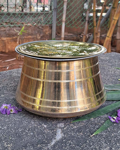 Premium & Authentic with Filter Lid Brass Golden Rice Pot | 8 x 6 inches