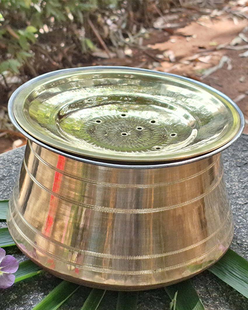 Premium & Authentic with Filter Lid Brass Golden Rice Pot | 8 x 6 inches