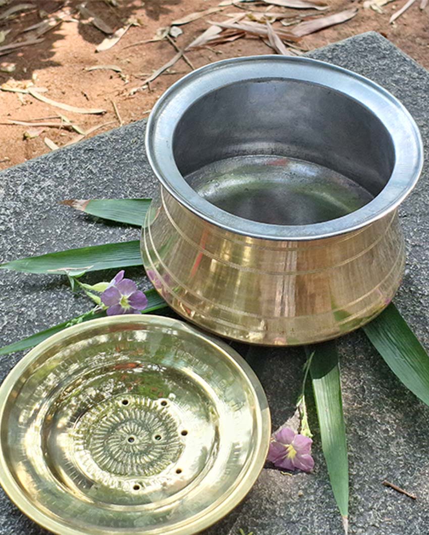 Premium & Authentic with Filter Lid Brass Golden Rice Pot | 8 x 6 inches