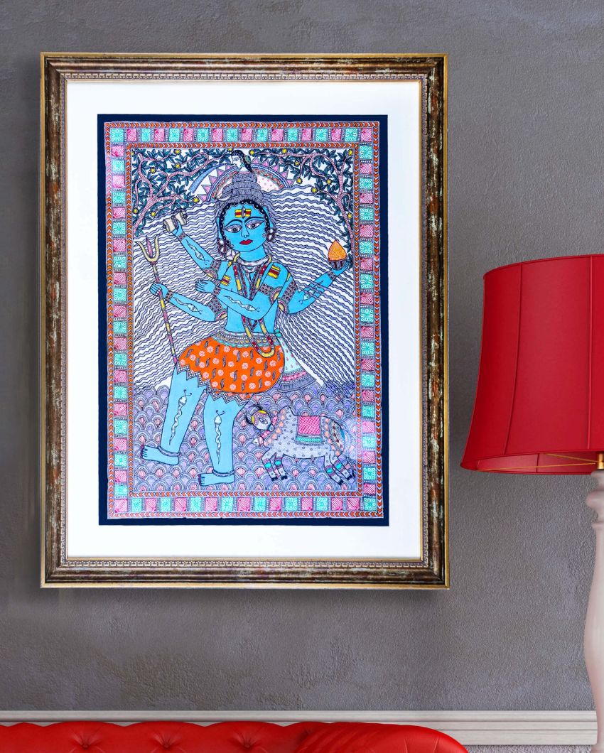 Lord Shiva Win Over Fear Original Handmade Madhubani Painting | 31 x 39 inches