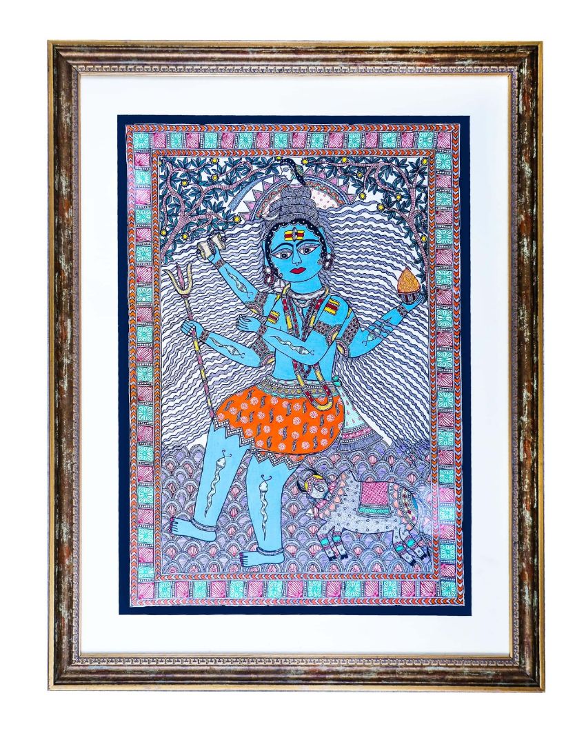 Lord Shiva Win Over Fear Original Handmade Madhubani Painting | 31 x 39 inches