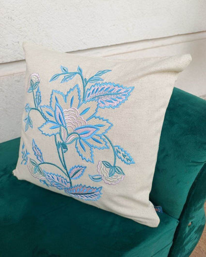 Blossom Haven Embroidery Design Cotton Cushion Cover | 16 x 16 inches