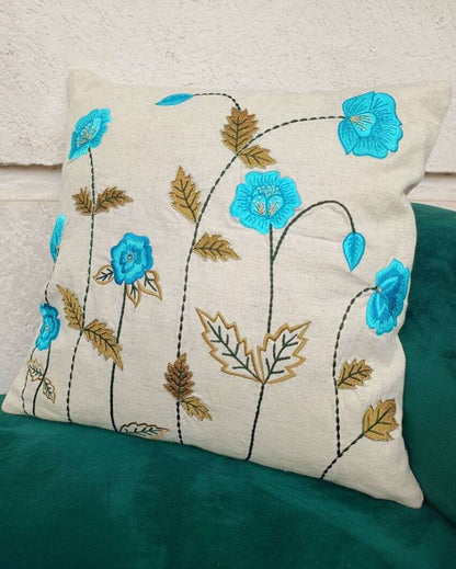 Serenity Grove Embroidery Design Cotton Cushion Cover | 16 x 16 inches