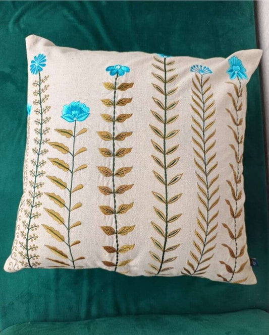 Blossom Blend Embroidery Design Cotton Cushion Cover | 16 x 16 inches