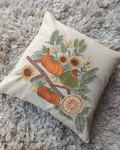 Bloom Splash Embroidery Design Cotton Cushion Cover | 16 x 16 inches