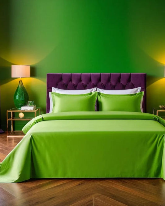 Parrot Green Cotton Bedding Set With Pillow Covers | King Size | 108 x 108 Inches