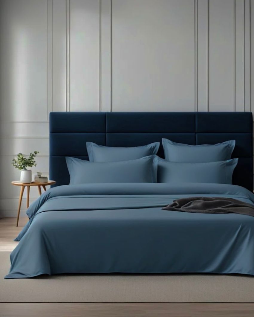 Smoke Blue Cotton Bedding Set With Pillow Covers | King Size | 108 x 180 Inches