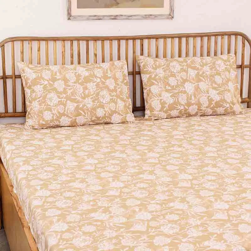 Beige Genda Phool Double Bedsheet Set Default Title