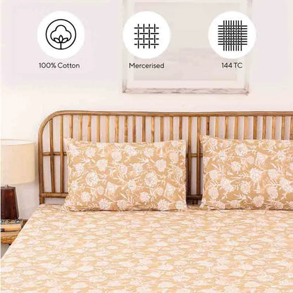 Beige Genda Phool Double Bedsheet Set Default Title