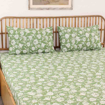 Green Genda Phool Fitted Bedsheet Set Default Title