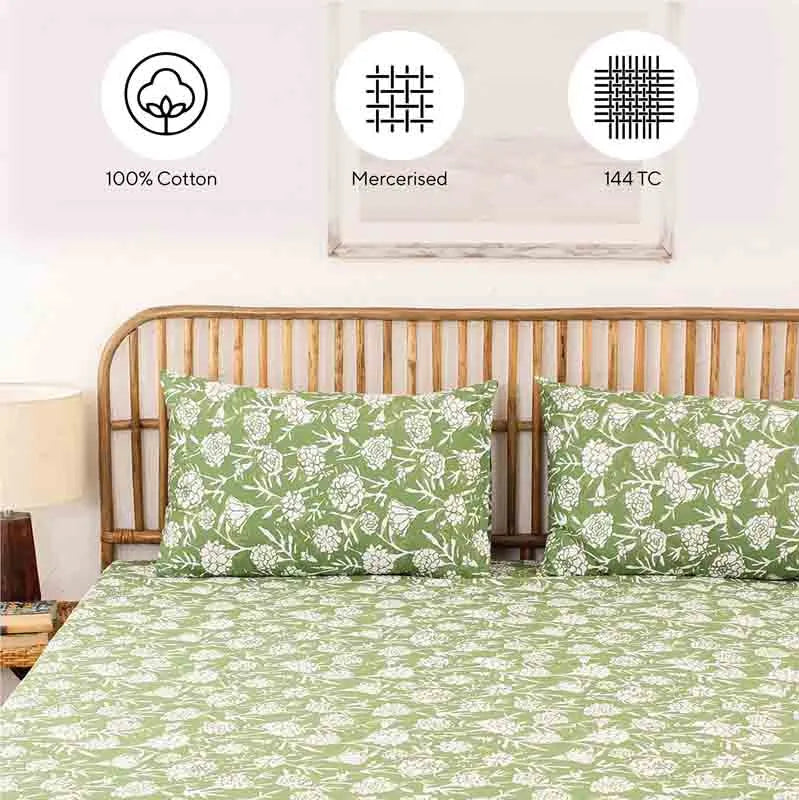 Green Genda Phool Fitted Bedsheet Set Default Title