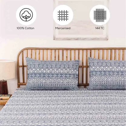 Blue Kullu Patti Fitted Bedsheet Set Default Title