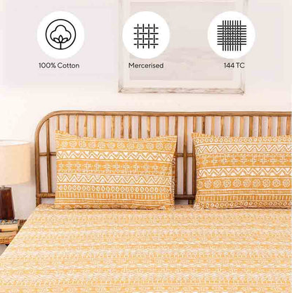 Yellow Kullu Patti Double Bedsheet Set Default Title