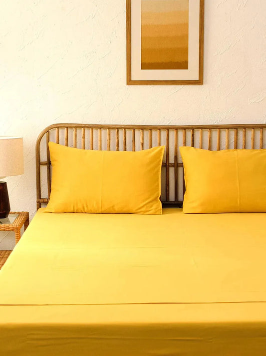 Yellow Piyambu Cotton Bedding Set With Pillow Cover