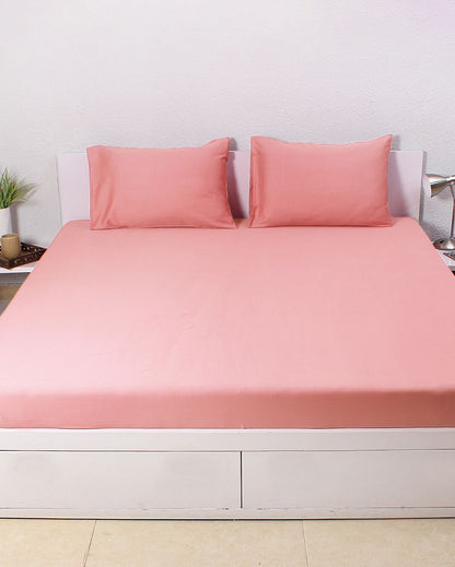 Shell Solid Pink Cotton Bedsheet Set | Single Bed | 60 X 90 inches